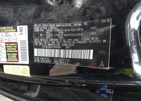 2015 Toyota Sienna Le 7 Passenger из США, поврежденный, VIN 5TDJK3DC4FS099982